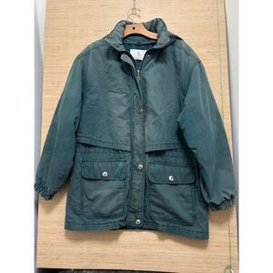 London Fog Teal Green Hooded Utility Jacket Medium Faded